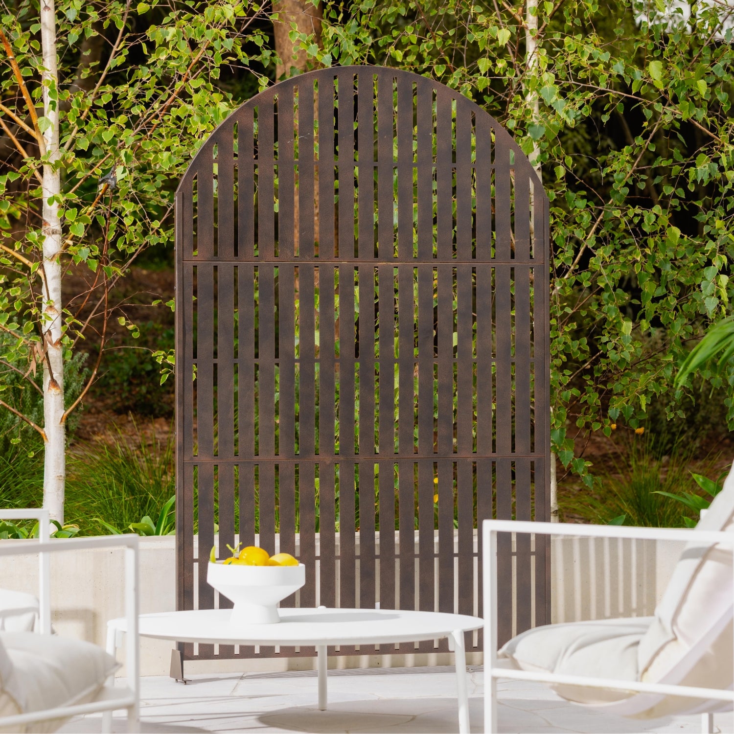 Freestanding Arch Metal Screen in Rustic Black