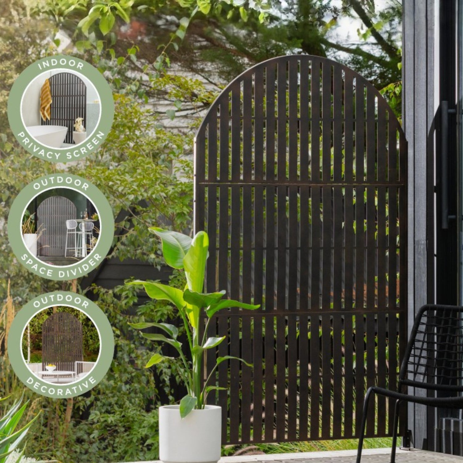 Freestanding Arch Metal Screen in Rustic Black